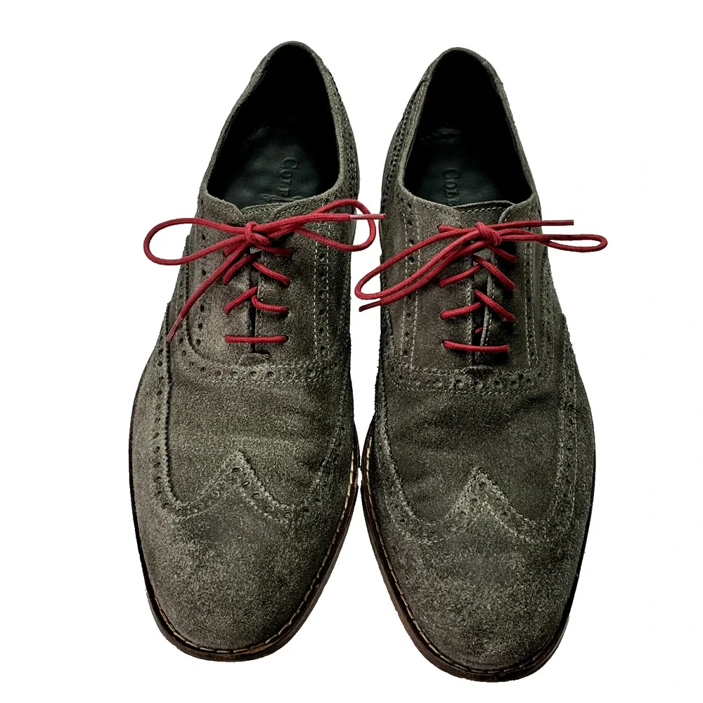 Cole Haan Dress Shoes Mens 11M Wingtip Colton Lace Oxfords Gray Distressed Suede